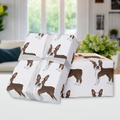 Chocolate Brown Boston Terrier Cartoon Dog Pattern Cadeaupapier