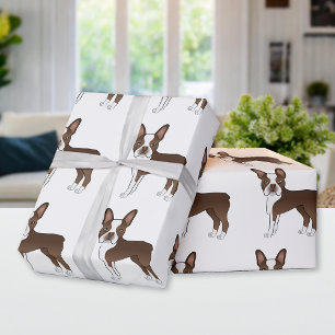 Chocolate Brown Boston Terrier Cartoon Dog Pattern Cadeaupapier