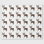Chocolate Brown Boston Terrier Cartoon Dog Pattern Cadeaupapier (Vlak)