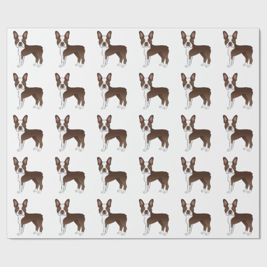 Chocolate Brown Boston Terrier Cartoon Dog Pattern Cadeaupapier (Vlak)