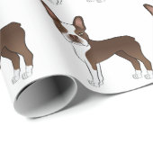 Chocolate Brown Boston Terrier Cartoon Dog Pattern Cadeaupapier (Rol Hoek)
