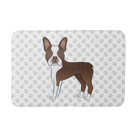 Chocolate Brown Boston Terrier Cartoon Dog & Paws Badmat (Voorkant)