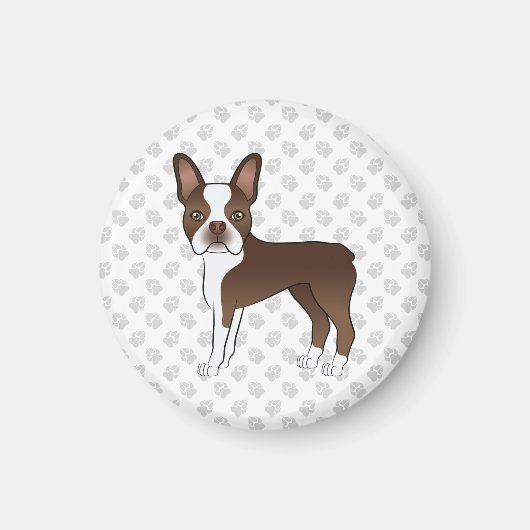 Chocolate Brown Boston Terrier Cartoon Dog & Paws Magneet (Voorkant)