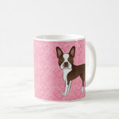 Chocolate Brown Boston Terrier Dog op roze harten Koffiemok (Voorkant rechts)