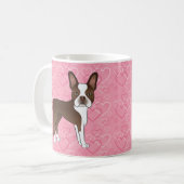 Chocolate Brown Boston Terrier Dog op roze harten Koffiemok (Voorkant links)