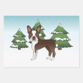 Chocolate Brown Boston Terrier in een winterbos Inpakpapier Vel (Voorkant)