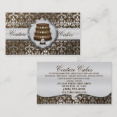 Chocolate Brown Cake Couture Glitzy Damask Bakery Visitekaartje (Voorkant / Achterkant)