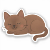 Chocolate Brown Cat – Adorable Sleeping Kitty Sticker (Voorkant)
