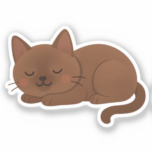 Chocolate Brown Cat – Adorable Sleeping Kitty Sticker (Voorkant)