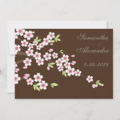 Chocolate Brown Cherry Blossom Wedding Invitation Kaart (Voorkant)