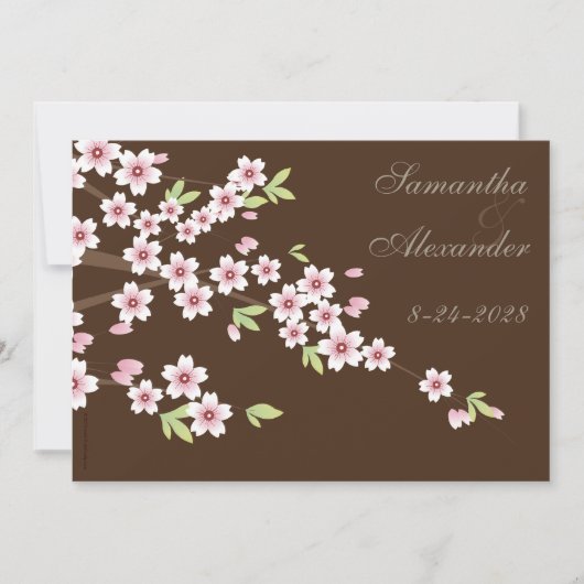 Chocolate Brown Cherry Blossom Wedding Invitation Kaart (Voorkant)
