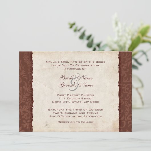 Chocolate Brown Country Weddenschap Kaart (Staand voorkant)