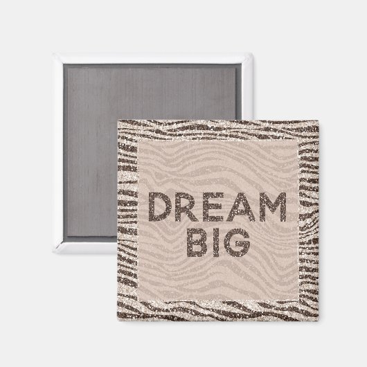 Chocolate Brown Cream Blush Zebra Glitter Dream Ma Magneet (Voorkant / Achterkant)