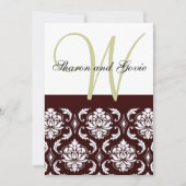 Chocolate Brown Damask Monogram Weddenschap Kaart (Voorkant)