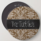 Chocolate Brown Damask Pattern; Chalkboardblik Ronde Button 6,0 Cm (Voorkant /achterkant)