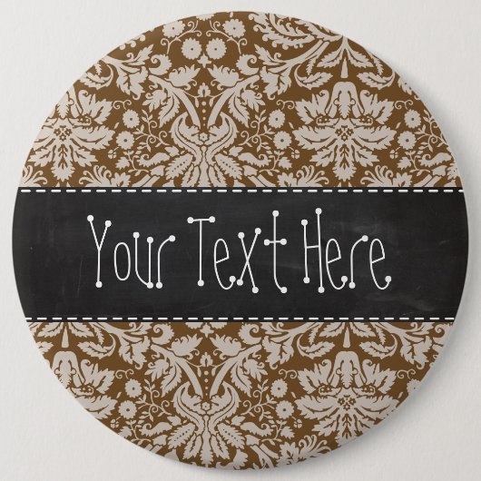 Chocolate Brown Damask Pattern; Chalkboardblik Ronde Button 6,0 Cm (Voorkant)