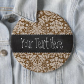 Chocolate Brown Damask Pattern; Chalkboardblik Ronde Button 6,0 Cm (In situ)
