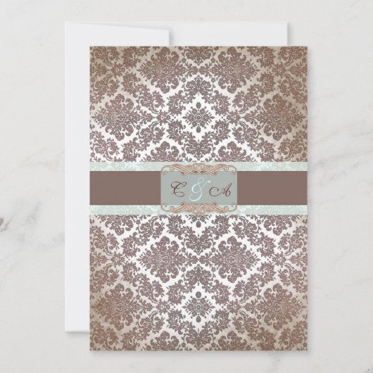 Chocolate Brown Damask Wedding Invitation Kaart (Achterkant)