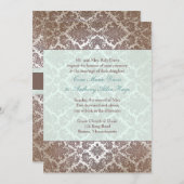 Chocolate Brown Damask Wedding Invitation Kaart (Voorkant / Achterkant)