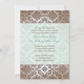 Chocolate Brown Damask Wedding Invitation Kaart