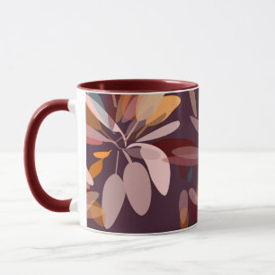 Chocolate Brown en beige Elegant Foliage Print Mok