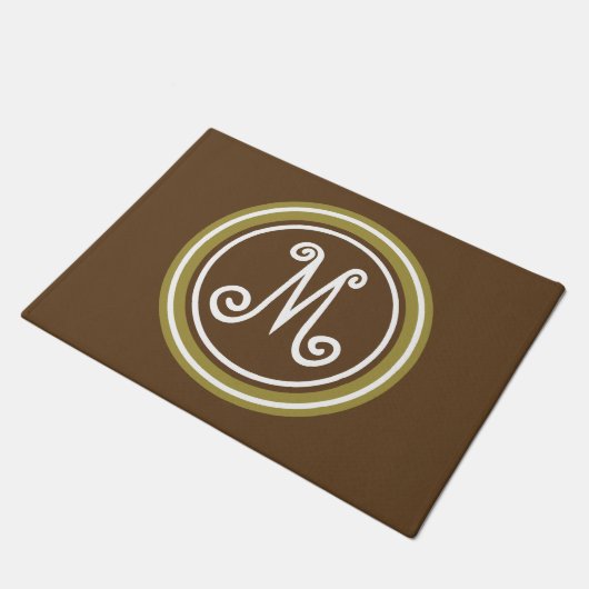 Chocolate Brown en Olive Green Monogram Deurmat (Schuin)