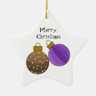 Chocolate Brown en Paarse kerstdecoratie Keramisch Ornament