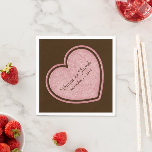 Chocolate Brown en Pink Custom Wedding Napkin Servetten (Insitu)