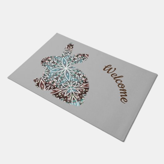 Chocolate Brown en Turquoise Blue Mandala Bunny Deurmat (Schuin)
