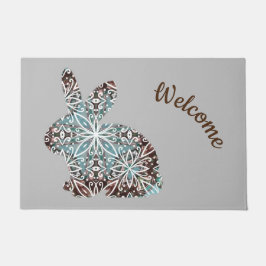 Chocolate Brown en Turquoise Blue Mandala Bunny Deurmat