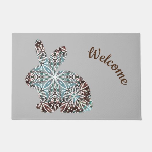 Chocolate Brown en Turquoise Blue Mandala Bunny Deurmat (Voorkant)