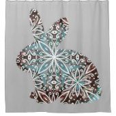 Chocolate Brown en Turquoise Blue Mandala Bunny Douchegordijn (Voorkant)