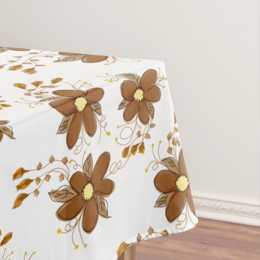 Chocolate Brown Floral Print Tafelkleed (Voorbeeld)