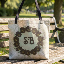 Chocolate Brown Flower Wreath On Speckled Green Tote Bag