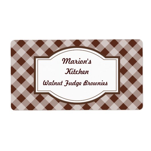 Chocolate Brown Gingham Baking Kitchen Gift Labels (Voorkant)