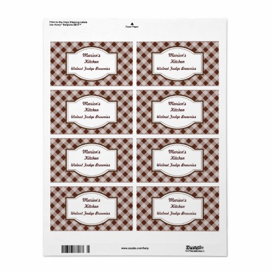Chocolate Brown Gingham Baking Kitchen Gift Labels (Full Sheet)