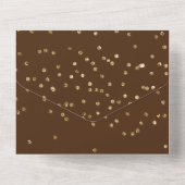 Chocolate Brown Gold Glam Confetti Wedding All In One Uitnodiging (Achterkant)