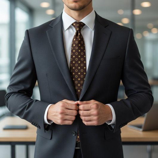 Chocolate Brown & Gold Polka Dot Stropdas