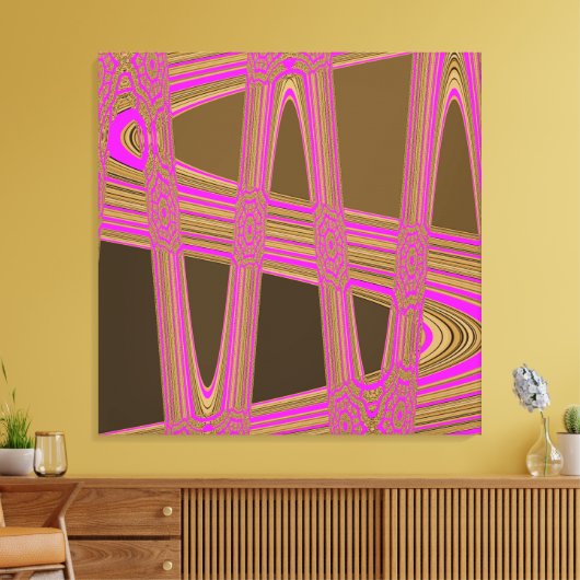 Chocolate Brown Hot Pink Modern Abstracte golf Canvas Afdruk (Insitu (Woonkamer))