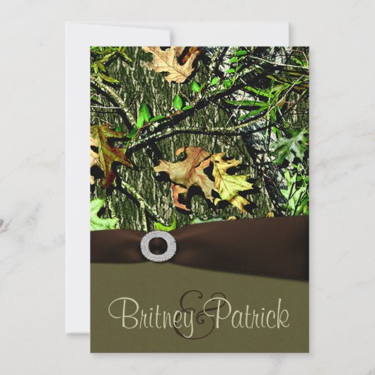 Chocolate Brown Hunting Camo Wedding Invitations Kaart (Voorkant)