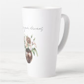 Chocolate Brown Ivory Cream Flowers Latte Mok (Rechterhoek)