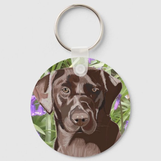 Chocolate Brown Labrador against Bluebells Sleutelhanger (Voorkant)