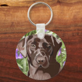 Chocolate Brown Labrador against Bluebells Sleutelhanger (Voorkant)