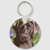 Chocolate Brown Labrador against Bluebells Sleutelhanger (Achterkant)