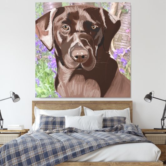 Chocolate Brown Labrador in een Bluebell Wood Canvas Afdruk (Insitu (Slaapkamer))