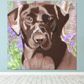 Chocolate Brown Labrador in een Bluebell Wood Canvas Afdruk (Insitu (Houten vloer))
