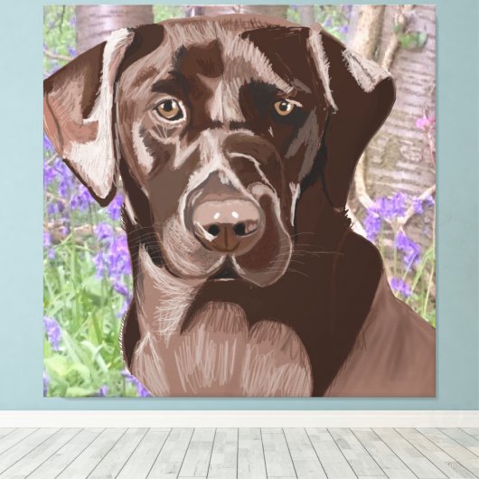 Chocolate Brown Labrador in een Bluebell Wood Canvas Afdruk (Insitu (Houten vloer))