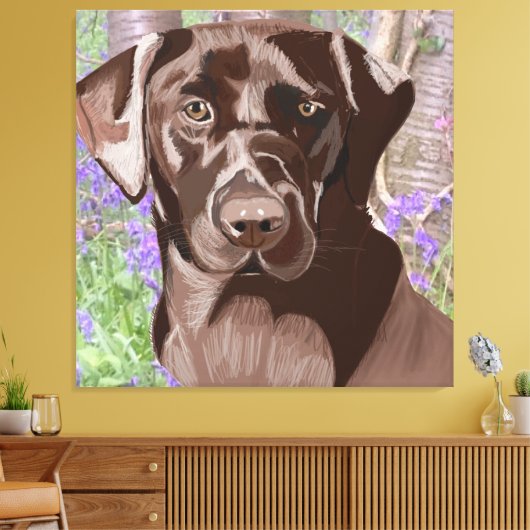 Chocolate Brown Labrador in een Bluebell Wood Canvas Afdruk (Insitu (Woonkamer))