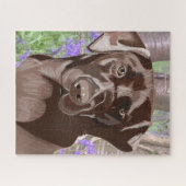 Chocolate Brown Labrador in een Bluebell Wood Legpuzzel (Horizontaal)