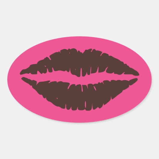 Chocolate Brown Lipstick Print Roze ovale Sticker (Voorkant)